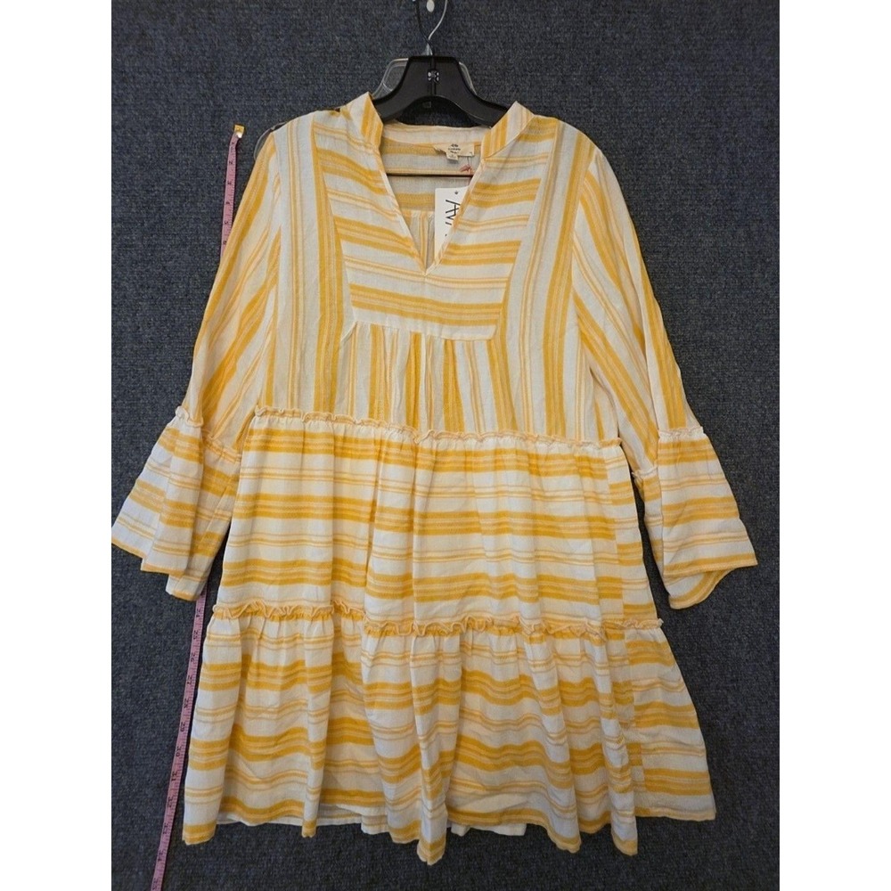 Entro Dress Womens S Yellow Stripe V Neck Ruffle Bell Sleeve Swing Sundress